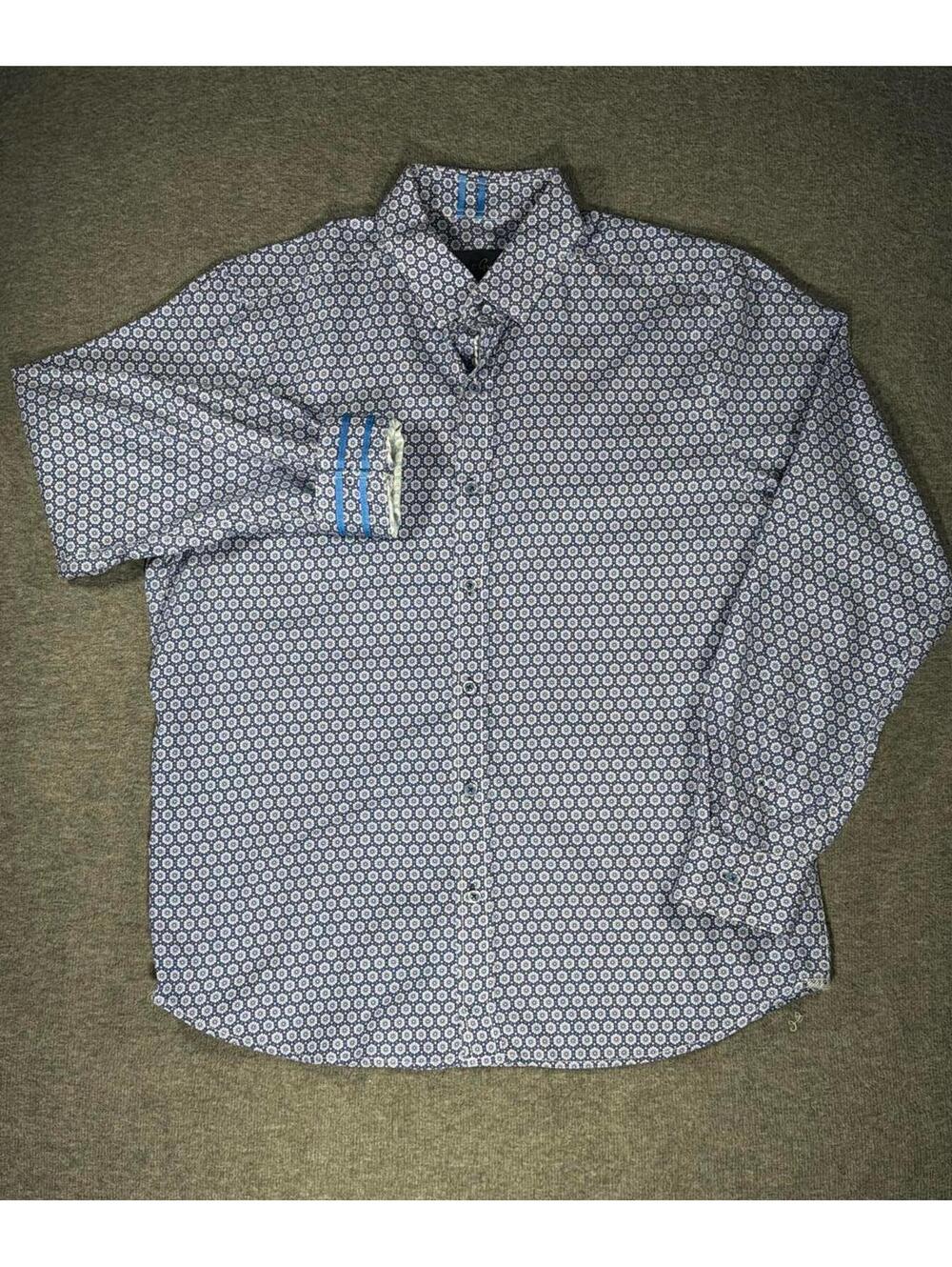 Robert Graham Men's Navy/White Pattern Long Sleeve Flip Cuff Button-Up Shirt XL